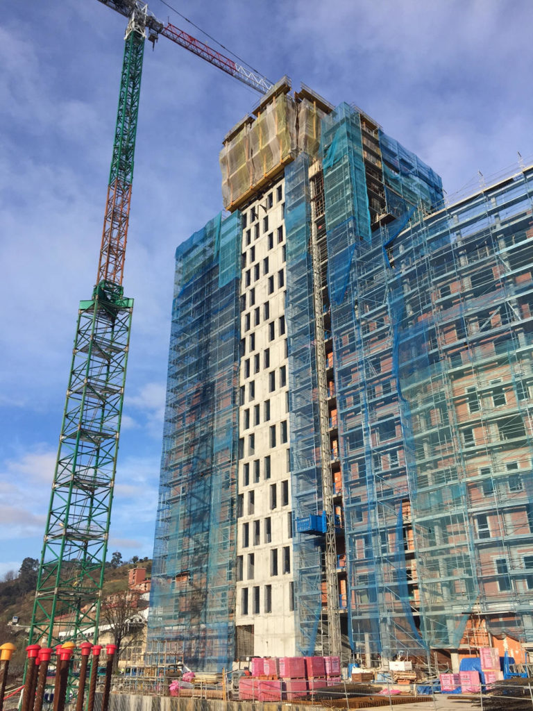 The construction site of a Passive House high-rise building in Bilbao, Spain
